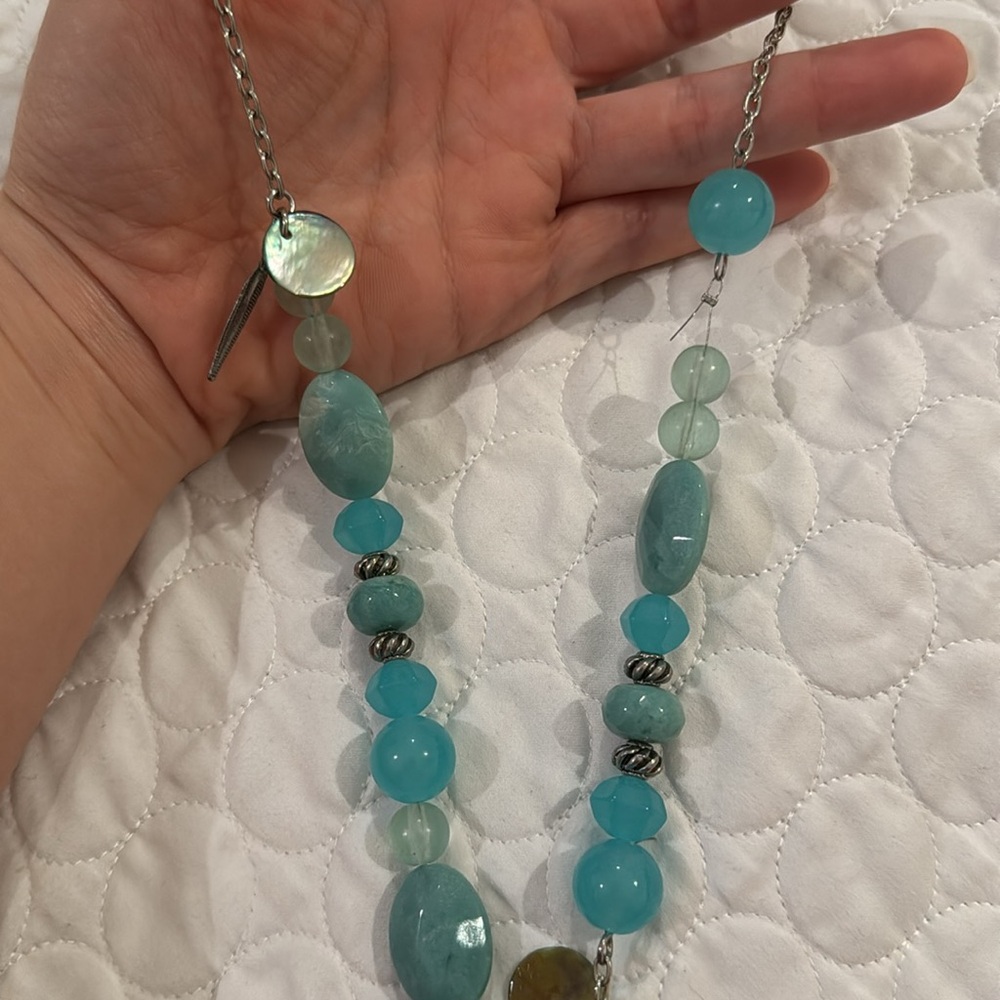 Women Vintage beautiful hanging turquoise silver beads necklace with tassel